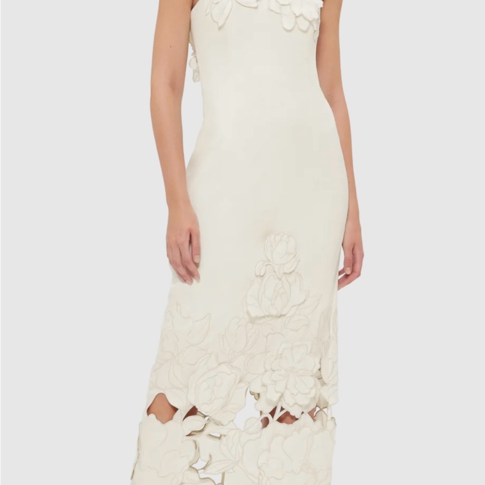 LEO LIN RAYNA Floral-Appliquéd Crepe Maxi Dress